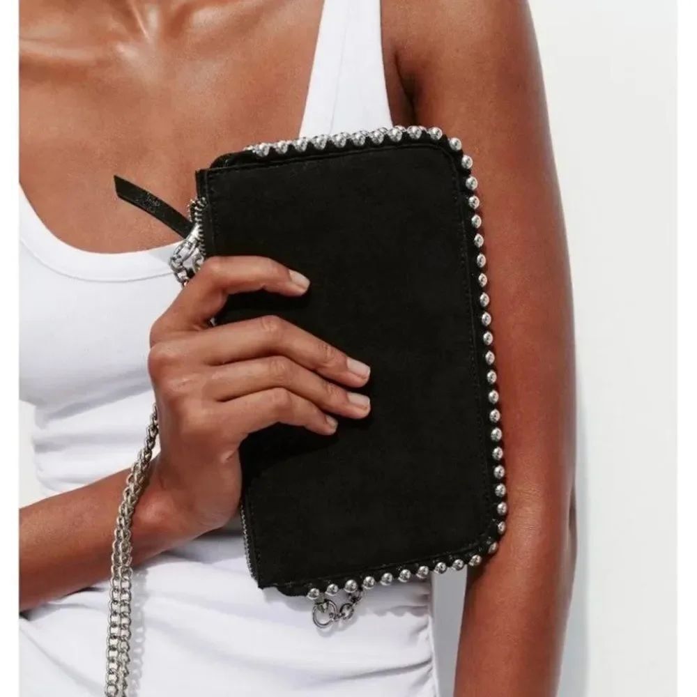 Zara Black Faux Suede silver studded crossbody bag / clutch